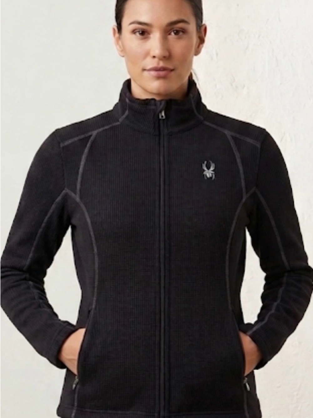 Spyder Core Sweater Jacket Women’s Large Black Full Zip Knit Fleece Tech
